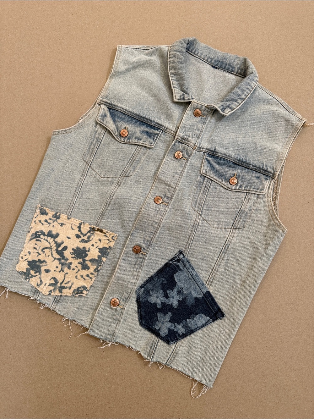 Reimagined Upcycled Denim Vest Designer Inspired Embellishments Sz L/XL